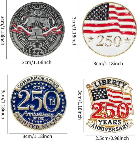 4 Pcs US 250th Anniversary Commemorative Enamel Lapel Pins 1776-2026 Patriotic Souvenir Brooches for Independence Day Collectible Gift in Saudi Arabia