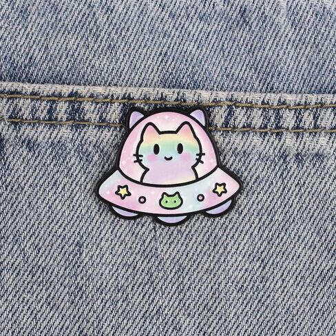 لطيف القط جسم غامض الفضاء الخارجي المينا دبوس، kawaii الغريبة هريرة دبوس بروش لمحبي الفضاء والقط، الكرتون الفضاء الحيوان بروش شارة، رائعتين هريرة طية صدر السترة شارات، لطيف هدية صغيرة لمحبي الحيوانات، kawaii الباستيل نمط هدية مجوهرات التبعي in Kuwait