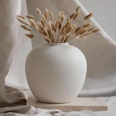 White Ceramic Vase 7.9 inch Round Minimalist Leak-Proof Vases for Flowers with Soft Pads, Modern Farmhouse Decor for Living Room in Kuwait