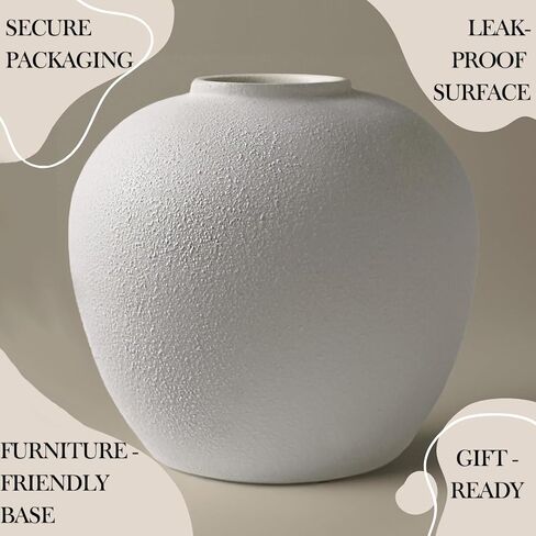 White Ceramic Vase 7.9 inch Round Minimalist Leak-Proof Vases for Flowers with Soft Pads, Modern Farmhouse Decor for Living Room in Kuwait