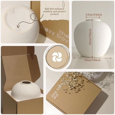White Ceramic Vase 7.9 inch Round Minimalist Leak-Proof Vases for Flowers with Soft Pads, Modern Farmhouse Decor for Living Room in Kuwait