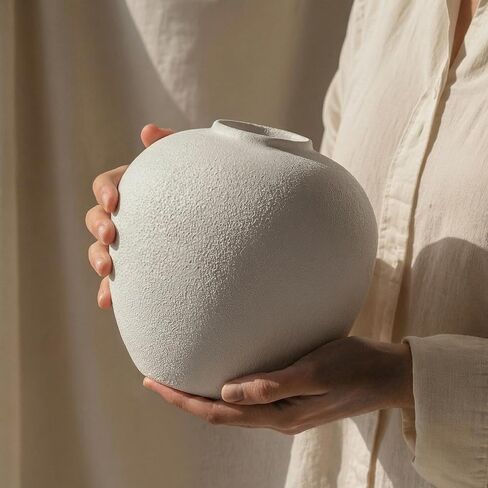 White Ceramic Vase 7.9 inch Round Minimalist Leak-Proof Vases for Flowers with Soft Pads, Modern Farmhouse Decor for Living Room in Kuwait