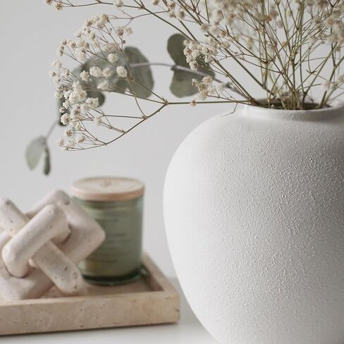 White Ceramic Vase 7.9 inch Round Minimalist Leak-Proof Vases for Flowers with Soft Pads, Modern Farmhouse Decor for Living Room in Kuwait
