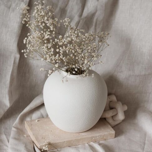White Ceramic Vase 7.9 inch Round Minimalist Leak-Proof Vases for Flowers with Soft Pads, Modern Farmhouse Decor for Living Room in Kuwait