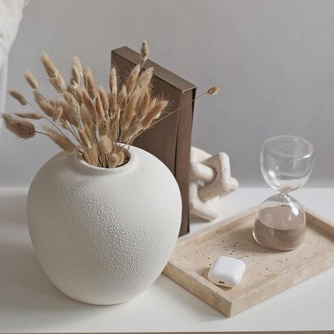 White Ceramic Vase 7.9 inch Round Minimalist Leak-Proof Vases for Flowers with Soft Pads, Modern Farmhouse Decor for Living Room in Kuwait