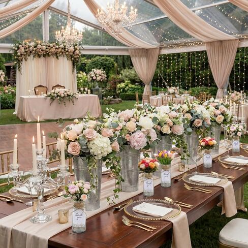 Patelai 32 Pcs Flower Bar Buckets Kit Bloom Bar Supplies Include 10" Galvanized Bucket Glass Floral Vase with Thank You Tags Ropes DIY Bloom Bars Kit for Bridal Shower Wedding Birthday Party Favors in Kuwait