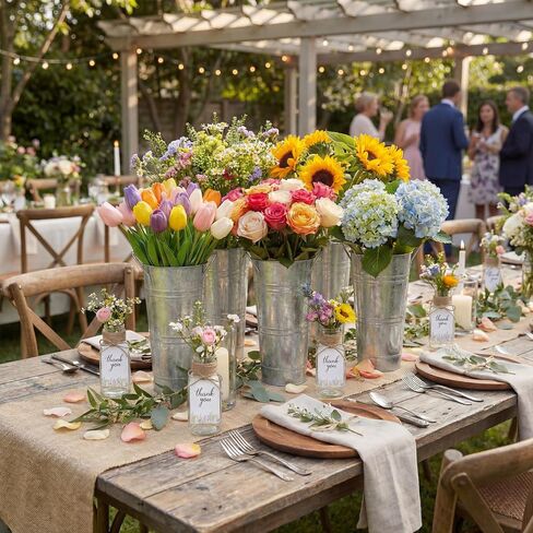 Patelai 32 Pcs Flower Bar Buckets Kit Bloom Bar Supplies Include 10" Galvanized Bucket Glass Floral Vase with Thank You Tags Ropes DIY Bloom Bars Kit for Bridal Shower Wedding Birthday Party Favors in Kuwait