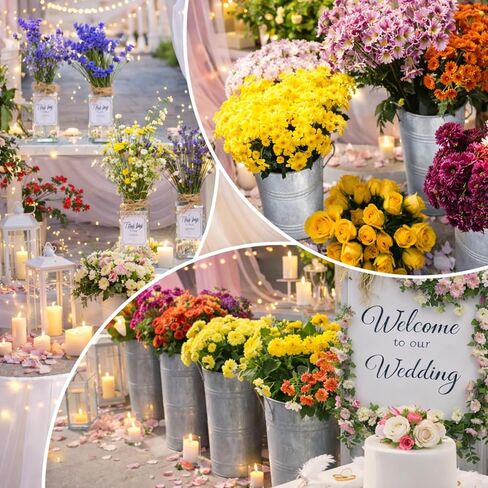 Patelai 32 Pcs Flower Bar Buckets Kit Bloom Bar Supplies Include 10" Galvanized Bucket Glass Floral Vase with Thank You Tags Ropes DIY Bloom Bars Kit for Bridal Shower Wedding Birthday Party Favors in Kuwait