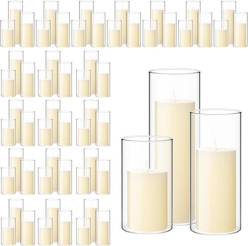 Shihanee 120 Pcs Pillar Candles and Glass Cylinder Vases Clear Cylinder Holders for Slim Pillar Candles Table Decoration (Ivory White) in Kuwait