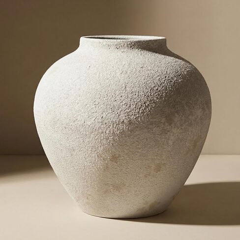 Black Large Round Vase for Flowers, 11 Inch Metal Rustic Textured Earthy Stone Look | Matte Iron Big Vase for Modern Farmhouse Table Centerpiece & Living Room Decor in Saudi Arabia