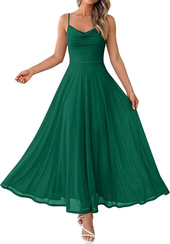 Prinbara Women Summer Floral Maxi Dress Elegant Spaghetti Strap Cowl Neck Mesh Spring Wedding Guest Party Beach Long Dresses in Saudi Arabia