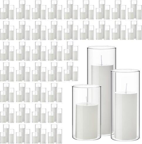 Shihanee 120 Pcs Pillar Candles and Glass Cylinder Vases Clear Cylinder Holders for Slim Pillar Candles Table Decoration (Ivory White) in Kuwait