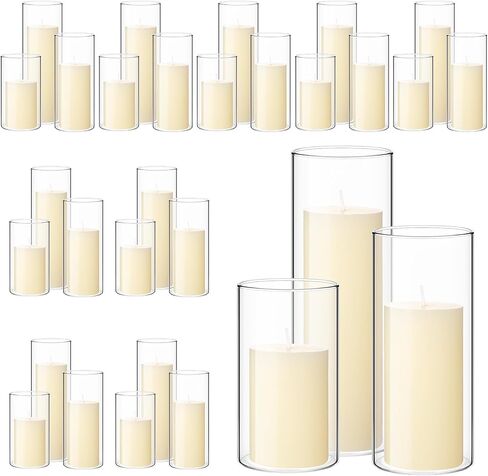 Shihanee 120 Pcs Pillar Candles and Glass Cylinder Vases Clear Cylinder Holders for Slim Pillar Candles Table Decoration (Ivory White) in Kuwait