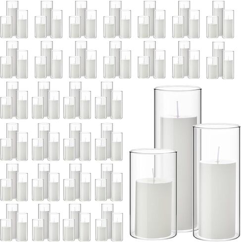 Shihanee 120 Pcs Pillar Candles and Glass Cylinder Vases Clear Cylinder Holders for Slim Pillar Candles Table Decoration (Ivory White) in Kuwait