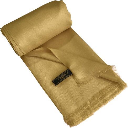CJ Apparel Gold Solid Color Fringe Design Nepalese Shawl Seconds Scarf Wrap Stole Throw Head Wrap Pashmina Gift Hand Made in Nepal New in Saudi Arabia