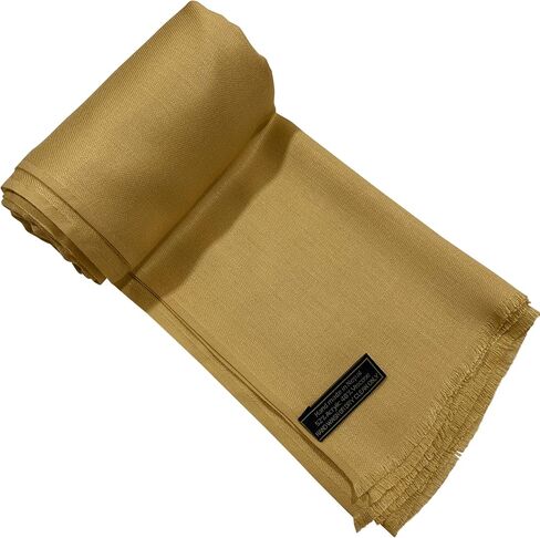 CJ Apparel Gold Solid Color Fringe Design Nepalese Shawl Seconds Scarf Wrap Stole Throw Head Wrap Pashmina Gift Hand Made in Nepal New in Saudi Arabia