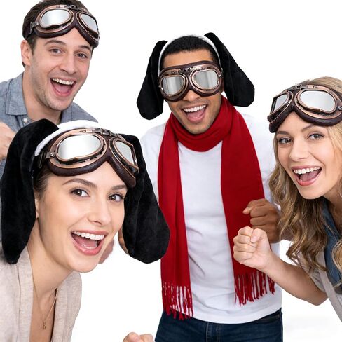 MORTICIA 3pcs Halloween Cosplay Dog Costume Accessories Set with Aviator Goggles, Black Ears Headband, Red Scarf, Cosplay Animal Theme Party and Festival Activities Dress Up Kit for Adults Women in Kuwait