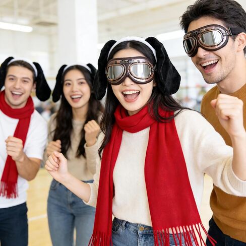 MORTICIA 3pcs Halloween Cosplay Dog Costume Accessories Set with Aviator Goggles, Black Ears Headband, Red Scarf, Cosplay Animal Theme Party and Festival Activities Dress Up Kit for Adults Women in Kuwait