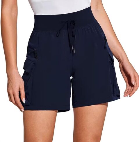 Womens Hiking Shorts Quick Dry Cargo Multi Pockets Elastic Waist Drawstring Outdoor Travel Lightweight Athletic Shorts in Kuwait