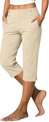 Capri Leggings for Women High Waisted Straight Leg Capris with Pockets Stretch Casual Yoga Pants Work Golf Trousers in Kuwait
