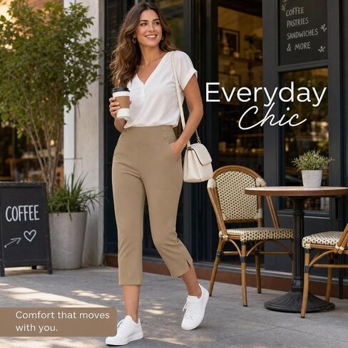 Capri Leggings for Women High Waisted Straight Leg Capris with Pockets Stretch Casual Yoga Pants Work Golf Trousers in Kuwait