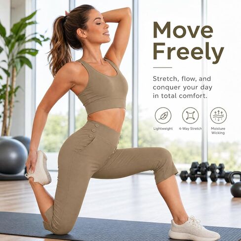 Capri Leggings for Women High Waisted Straight Leg Capris with Pockets Stretch Casual Yoga Pants Work Golf Trousers in Kuwait