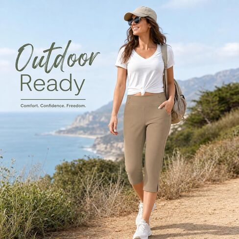 Capri Leggings for Women High Waisted Straight Leg Capris with Pockets Stretch Casual Yoga Pants Work Golf Trousers in Kuwait