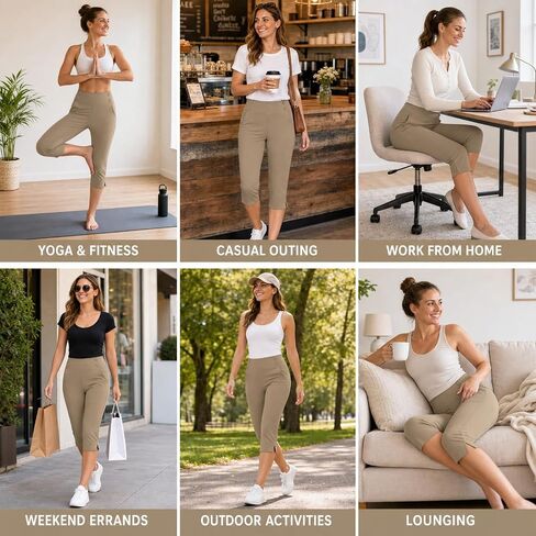 Capri Leggings for Women High Waisted Straight Leg Capris with Pockets Stretch Casual Yoga Pants Work Golf Trousers in Kuwait