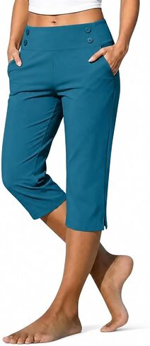 Capri Leggings for Women High Waisted Straight Leg Capris with Pockets Stretch Casual Yoga Pants Work Golf Trousers in Kuwait