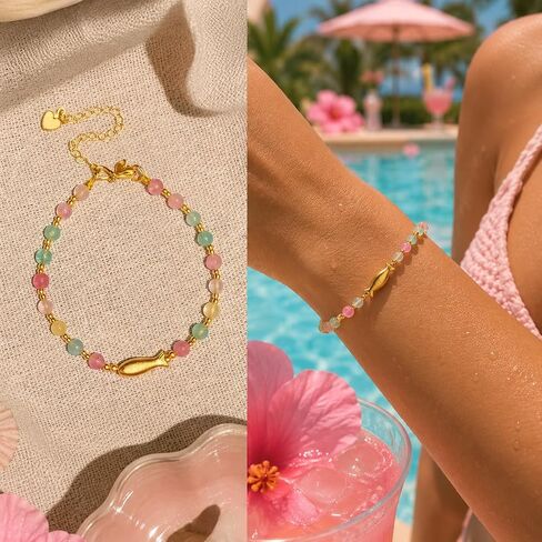 Frodete Colorful Beaded Braclet for Women Dopamine Fish Charm Bracelet Summer Dresses Outfits Beach Wear Vacation Jewelry Gifts in Kuwait