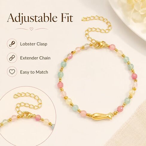 Frodete Colorful Beaded Braclet for Women Dopamine Fish Charm Bracelet Summer Dresses Outfits Beach Wear Vacation Jewelry Gifts in Kuwait