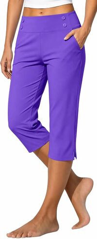 Capri Leggings for Women High Waisted Straight Leg Capris with Pockets Stretch Casual Yoga Pants Work Golf Trousers in Kuwait