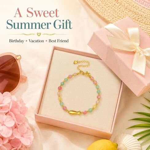 Frodete Colorful Beaded Braclet for Women Dopamine Fish Charm Bracelet Summer Dresses Outfits Beach Wear Vacation Jewelry Gifts in Kuwait
