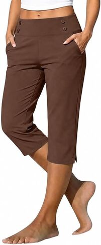 Capri Leggings for Women High Waisted Straight Leg Capris with Pockets Stretch Casual Yoga Pants Work Golf Trousers in Kuwait