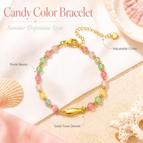 Frodete Colorful Beaded Braclet for Women Dopamine Fish Charm Bracelet Summer Dresses Outfits Beach Wear Vacation Jewelry Gifts in Saudi Arabia