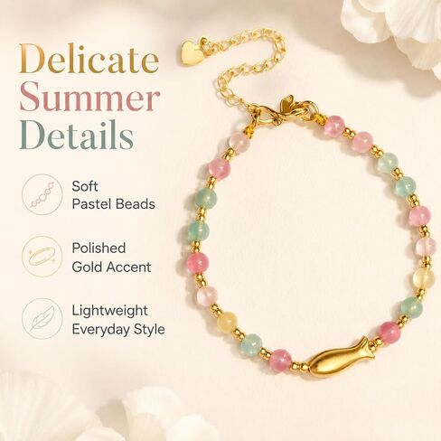 Frodete Colorful Beaded Braclet for Women Dopamine Fish Charm Bracelet Summer Dresses Outfits Beach Wear Vacation Jewelry Gifts in Saudi Arabia