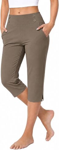 Capri Leggings for Women High Waisted Straight Leg Capris with Pockets Stretch Casual Yoga Pants Work Golf Trousers in Kuwait