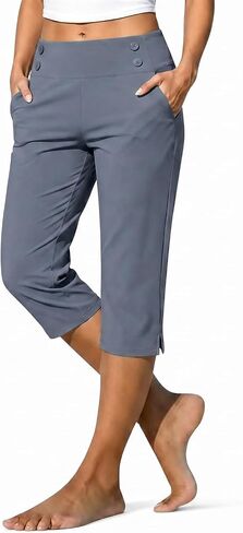 Capri Leggings for Women High Waisted Straight Leg Capris with Pockets Stretch Casual Yoga Pants Work Golf Trousers in Kuwait