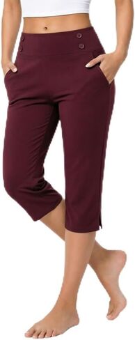 Capri Leggings for Women High Waisted Straight Leg Capris with Pockets Stretch Casual Yoga Pants Work Golf Trousers in Kuwait