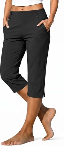 Capri Leggings for Women High Waisted Straight Leg Capris with Pockets Stretch Casual Yoga Pants Work Golf Trousers in Kuwait