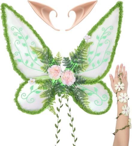 RENEMEGO Fairy Wings Costume Adult - 3 PCS Elf Ears Butterfly Wings Fairy Arm Wrap Renaissance Renfaire Halloween Accessories in Saudi Arabia