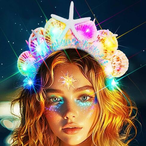 CAKURE Light Up Mermaid Headband Led Seashell Headpiece Under the Sea Hair Accessories for Women in Saudi Arabia