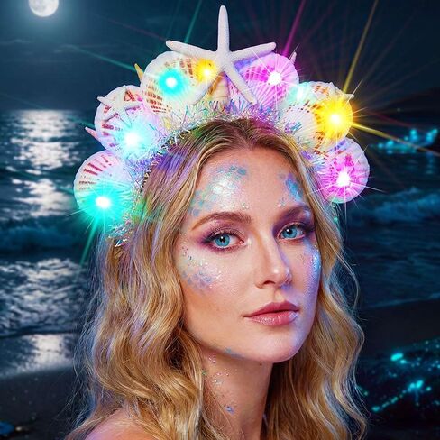 CAKURE Light Up Mermaid Headband Led Seashell Headpiece Under the Sea Hair Accessories for Women in Saudi Arabia