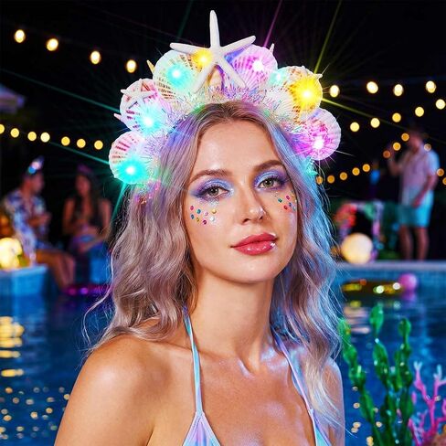 CAKURE Light Up Mermaid Headband Led Seashell Headpiece Under the Sea Hair Accessories for Women in Saudi Arabia