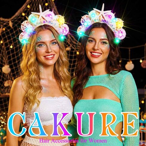 CAKURE Light Up Mermaid Headband Led Seashell Headpiece Under the Sea Hair Accessories for Women in Saudi Arabia