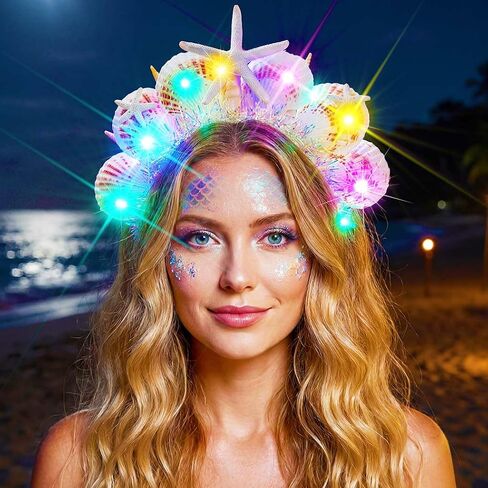 CAKURE Light Up Mermaid Headband Led Seashell Headpiece Under the Sea Hair Accessories for Women in Saudi Arabia