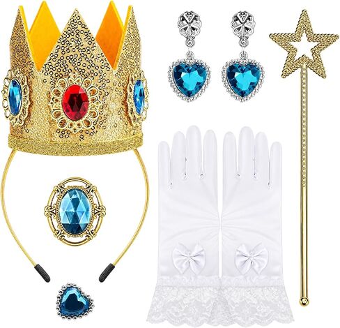 5PCS Princess Peach Accessories, Crown Headband/Earrings/Ring/Brooch/Gloves/Fairy Wand, Perfect for Hallowen Princess Cosplay Birthday Party in Saudi Arabia