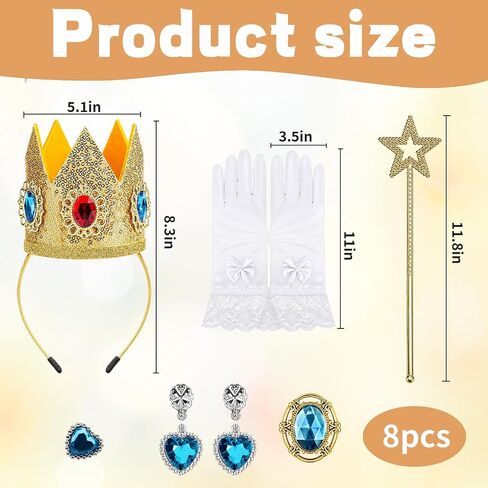 5PCS Princess Peach Accessories, Crown Headband/Earrings/Ring/Brooch/Gloves/Fairy Wand, Perfect for Hallowen Princess Cosplay Birthday Party in Saudi Arabia