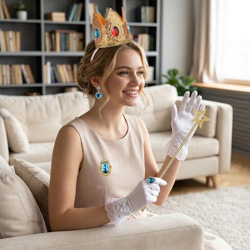 5PCS Princess Peach Accessories, Crown Headband/Earrings/Ring/Brooch/Gloves/Fairy Wand, Perfect for Hallowen Princess Cosplay Birthday Party in Saudi Arabia