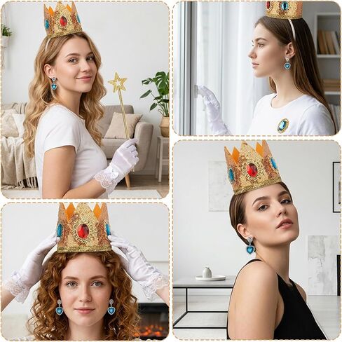 5PCS Princess Peach Accessories, Crown Headband/Earrings/Ring/Brooch/Gloves/Fairy Wand, Perfect for Hallowen Princess Cosplay Birthday Party in Saudi Arabia